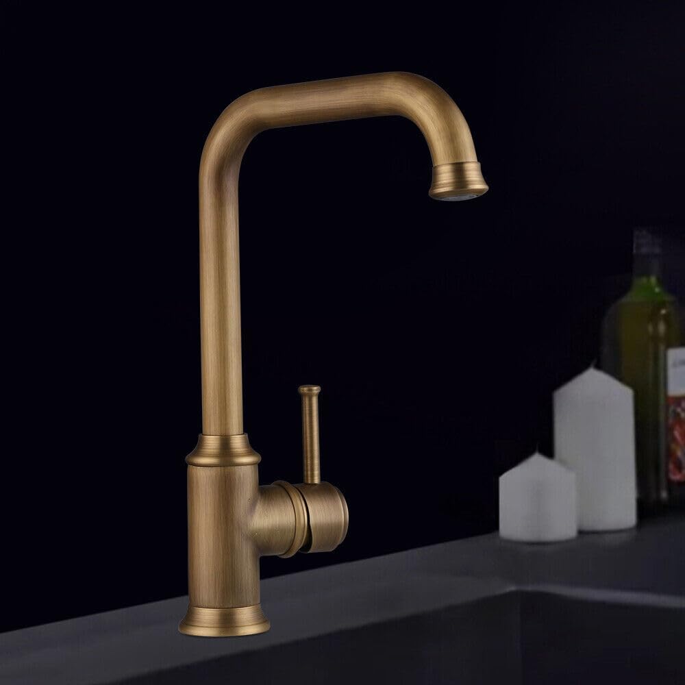 Robinet de cuisine en laiton vieilli avec bec en U pivotant — vue 4