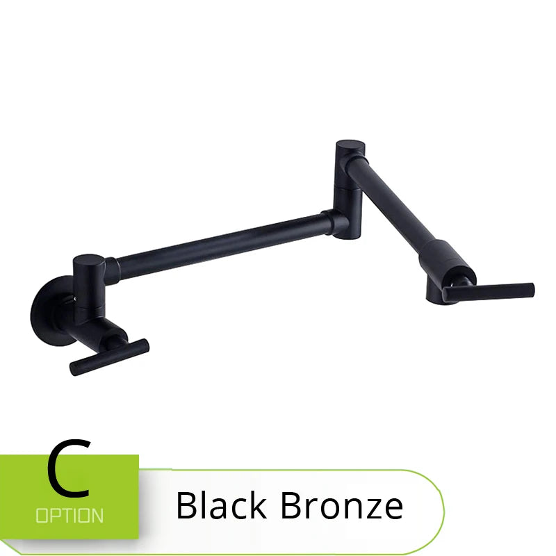 Robinet de cuisine mural pliant, chrome, bronze noir ou nickel brossé — Bronze noir, bras long