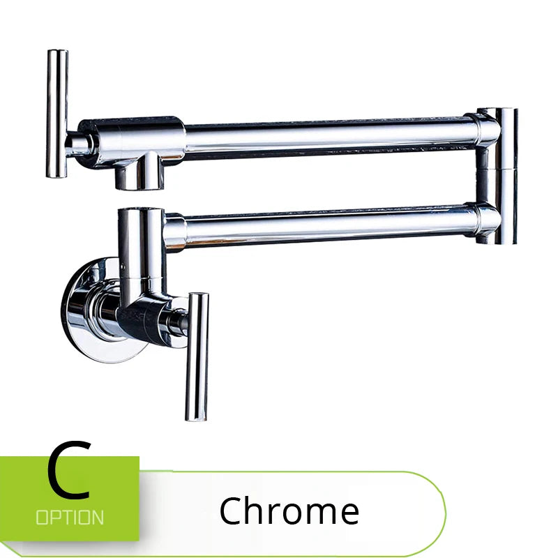 Robinet de cuisine mural pliant, chrome, bronze noir ou nickel brossé — Chromé, bras long