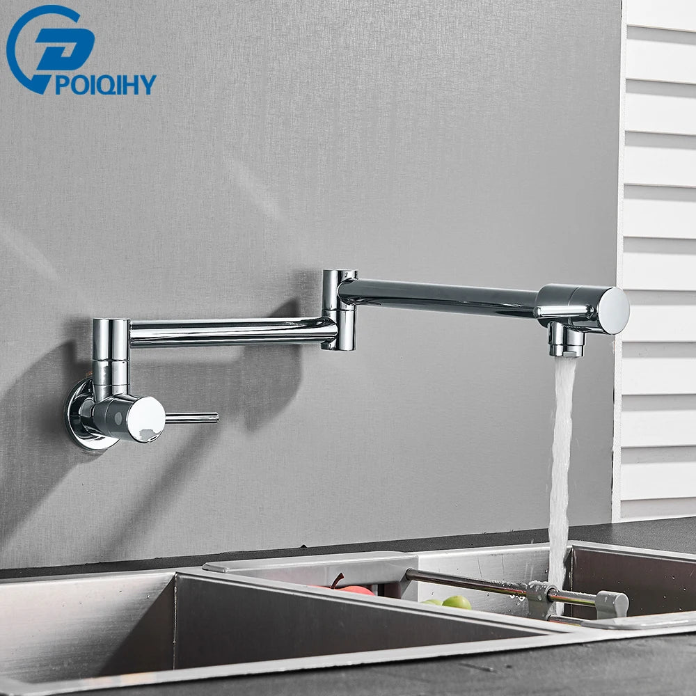 Robinet de cuisine mural pliant eau froide, doré, inox ou chromé — Chromé et anthracite