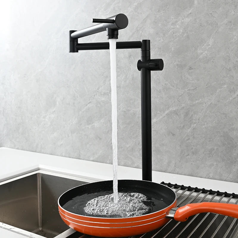 Robinet de cuisine mural pliant surélevé pour remplir une casserole — Noir mat (3)