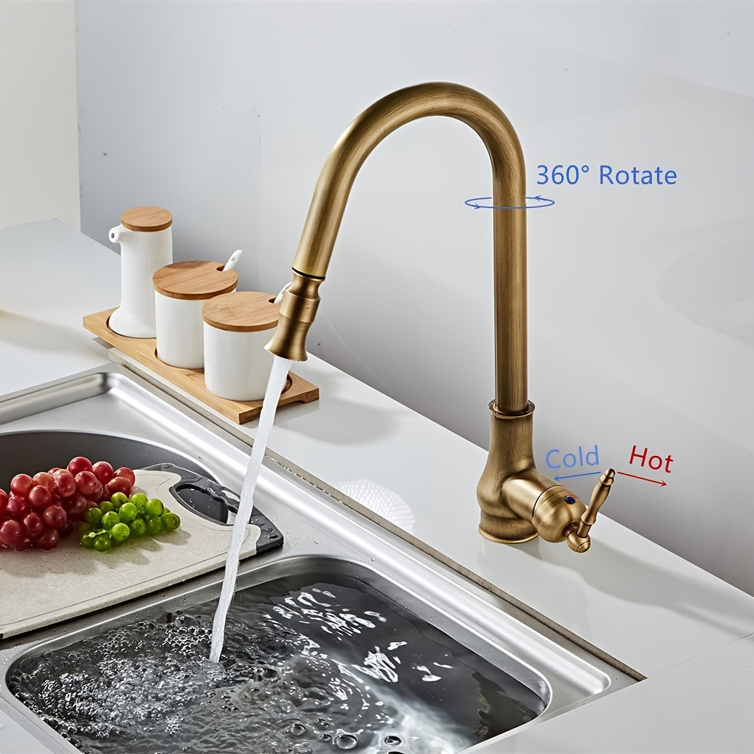 Robinet de cuisine rétro en laiton vieilli avec douchette extractible — vue 8