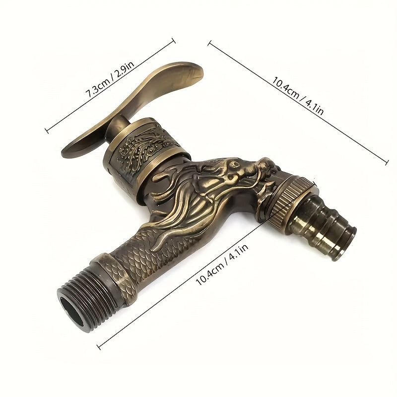 Robinet de jardin en laiton sculpté motif dragon — vue 7