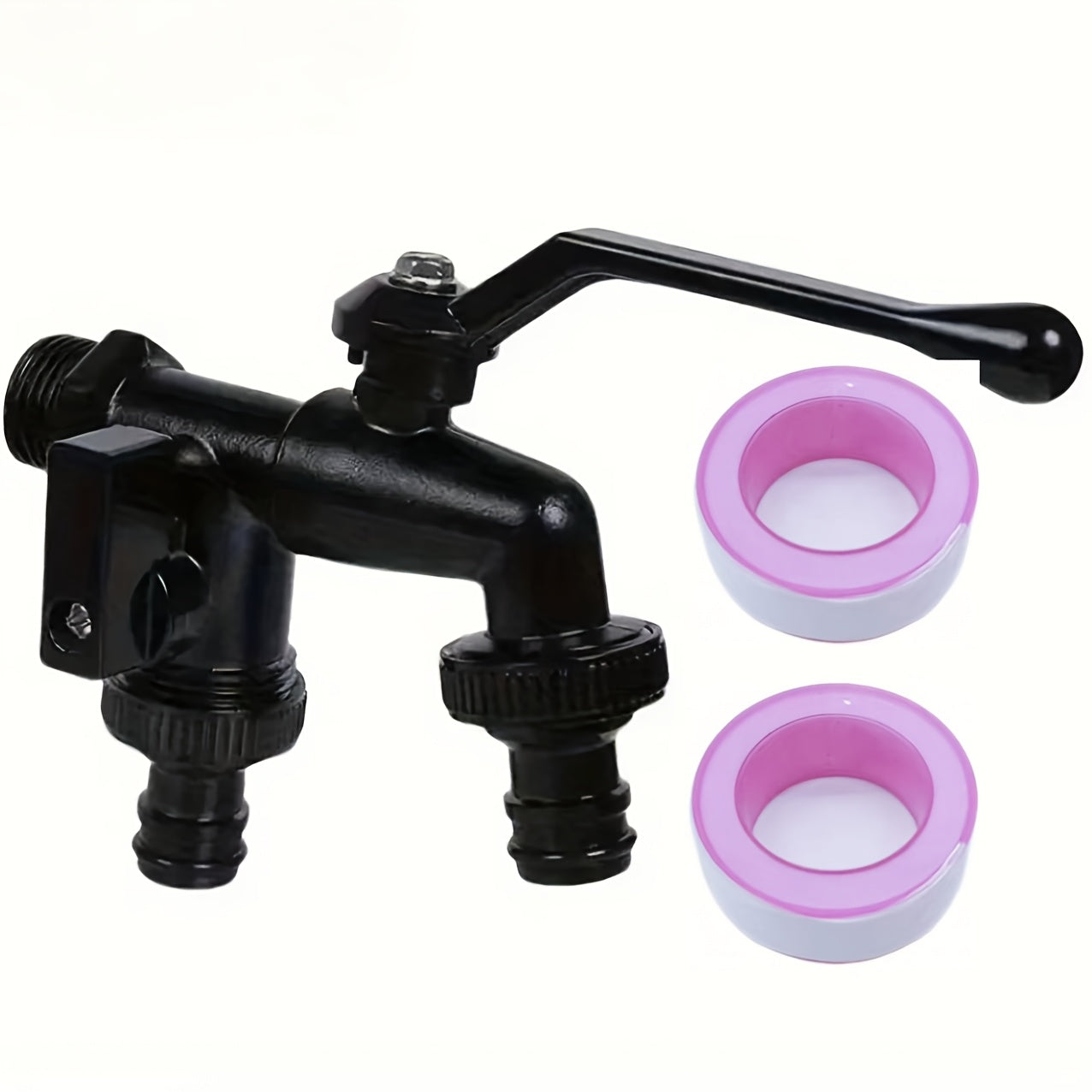 Robinet de jardin noir double sortie avec téflon fourni — vue 2