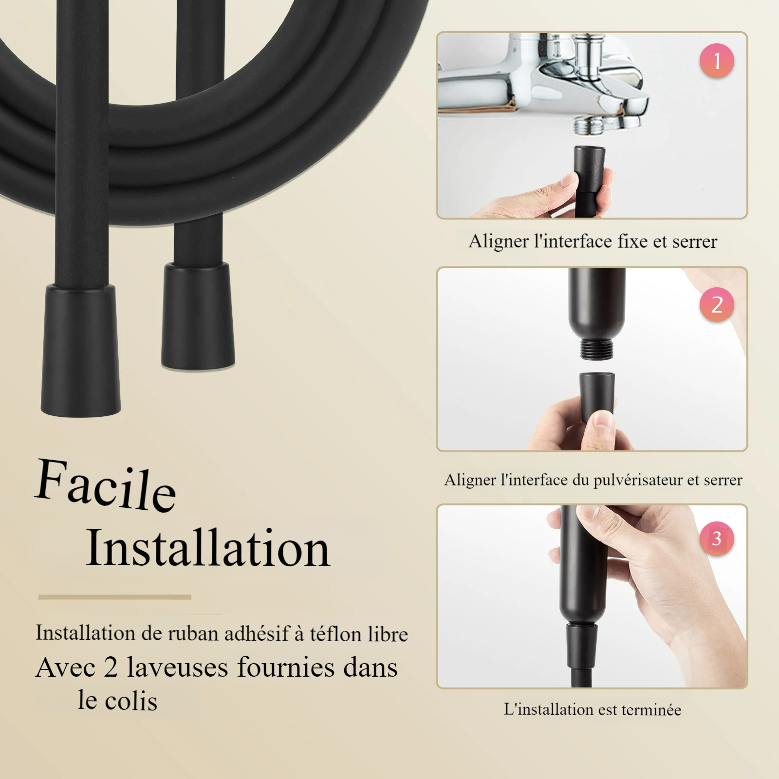 Flexible de Douche - Noir Matt