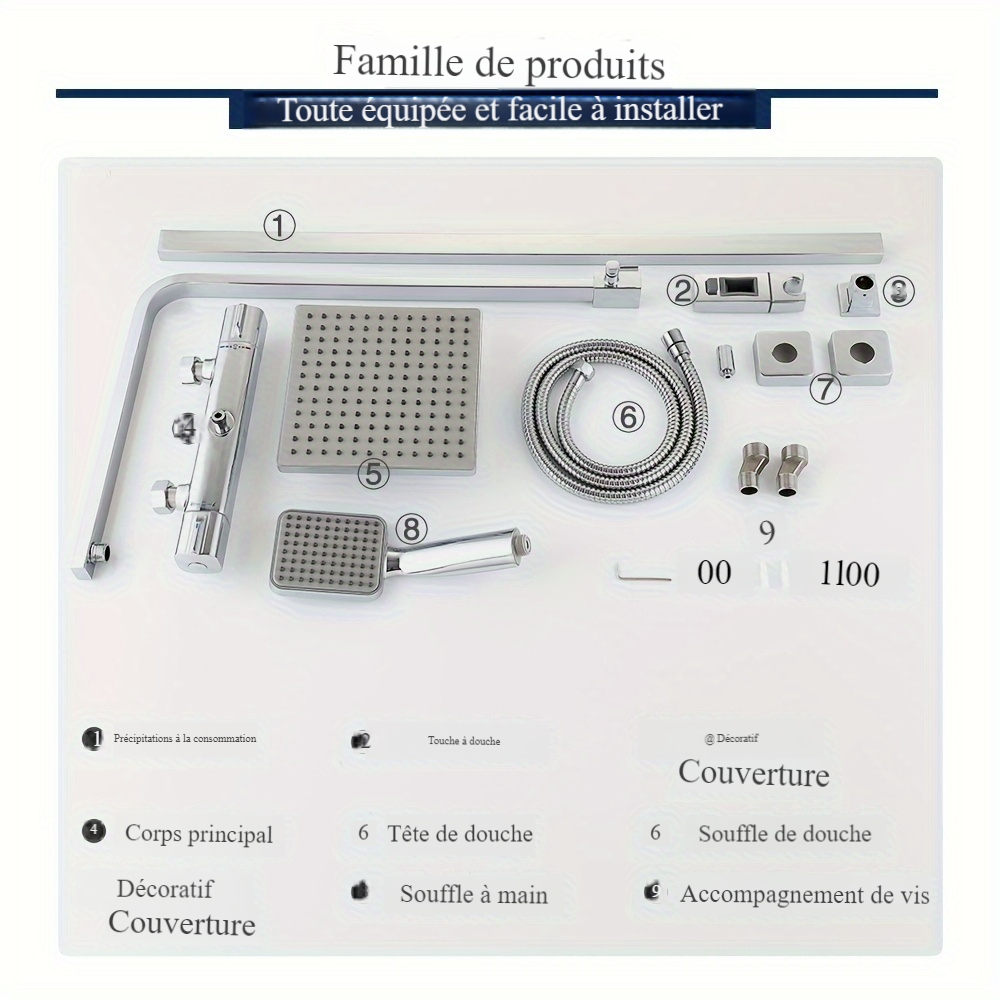 Colonne de douche avec thermostat, pose monotrou